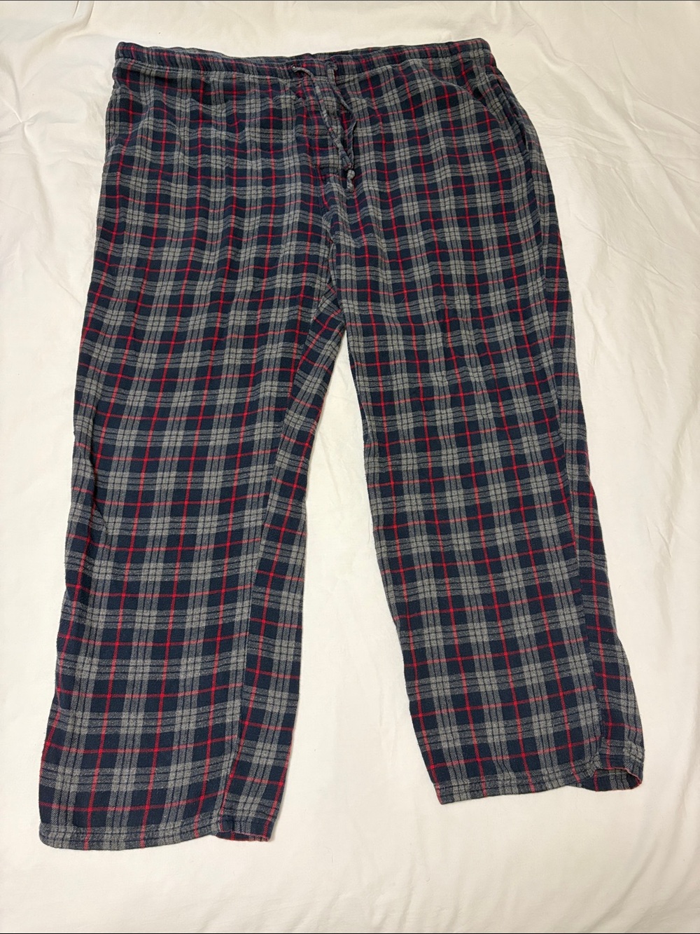 Nautica Blue Gray Plaid Flannel Pajama Pants Men Sz L Pockets Drawstring Cozy